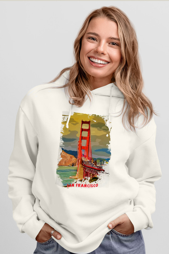 Golden Gate Bridge Beyaz Unisex Hoodie