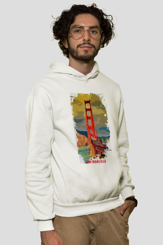 Golden Gate Bridge Beyaz Unisex Hoodie