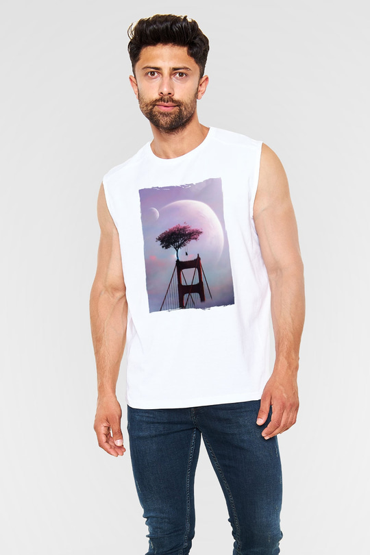 Golden Gate Bridge Beyaz Unisex Kolsuz Tişört