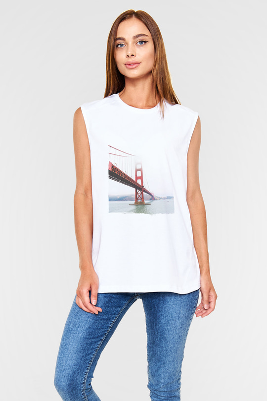 Golden Gate Bridge Beyaz Unisex Kolsuz Tişört