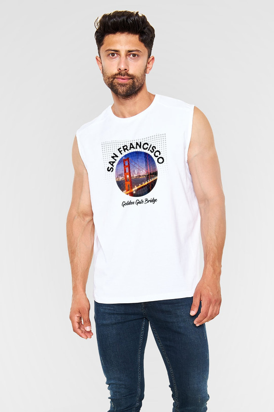 Golden Gate Bridge Beyaz Unisex Kolsuz Tişört