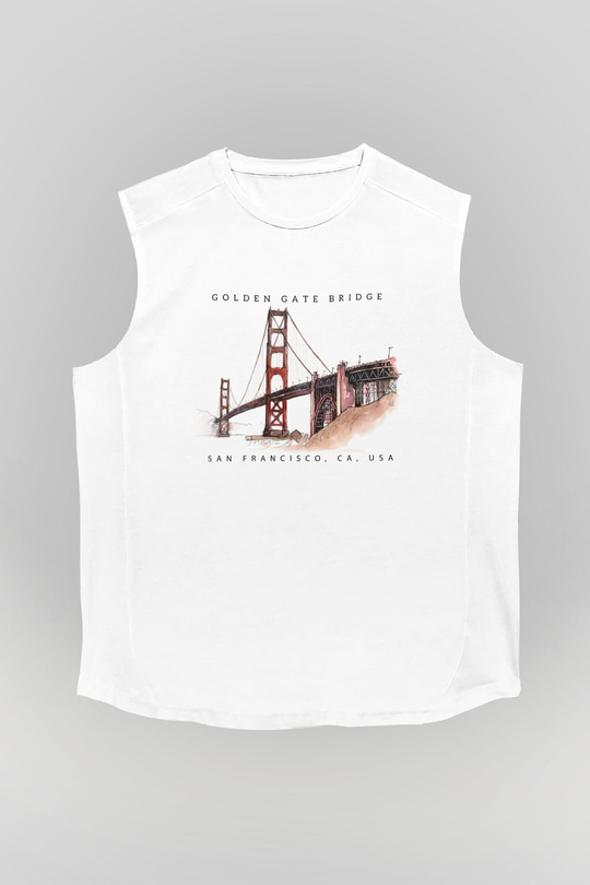 Golden Gate Bridge Beyaz Unisex Kolsuz Tişört