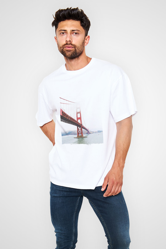 Golden Gate Bridge Beyaz Oversize Tişört Oversize T-shirt - TişörtFabrikası