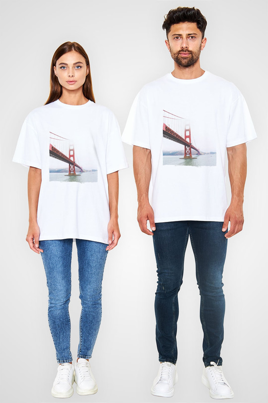 Golden Gate Bridge Beyaz Oversize Tişört Oversize T-shirt - TişörtFabrikası