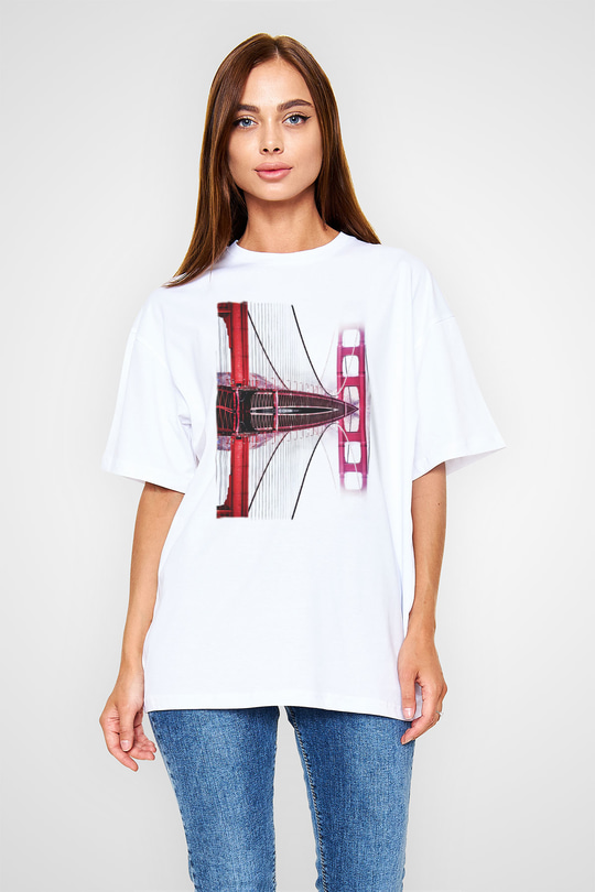 Golden Gate Bridge Beyaz Oversize Tişört Oversize T-shirt - TişörtFabrikası