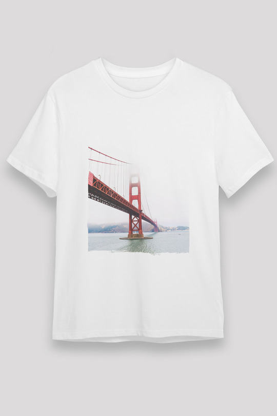 Golden Gate Bridge Beyaz Unisex Tişört T-Shirt - TişörtFabrikası