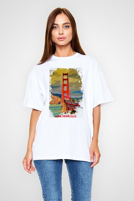 Golden Gate Bridge Beyaz Oversize Tişört Oversize T-shirt - TişörtFabrikası