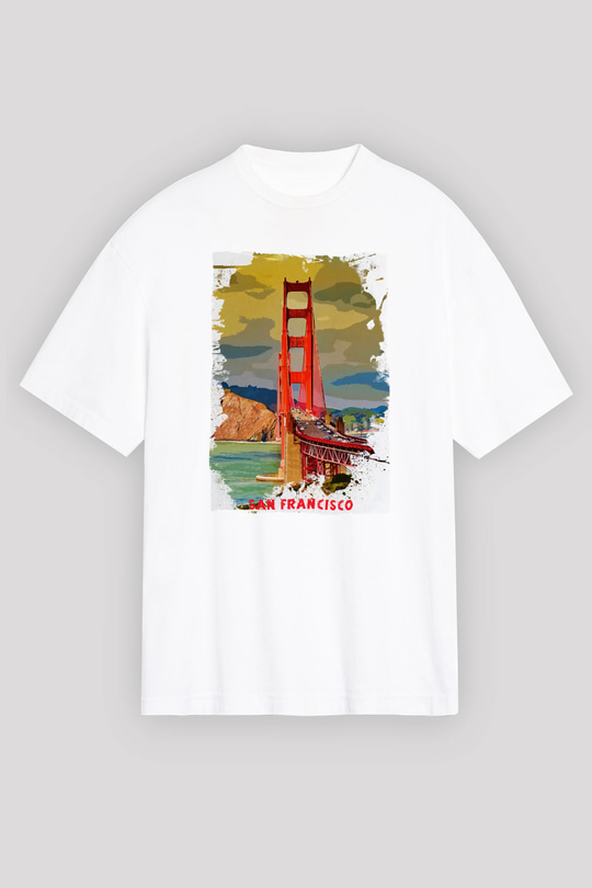 Golden Gate Bridge Beyaz Oversize Tişört Oversize T-shirt - TişörtFabrikası