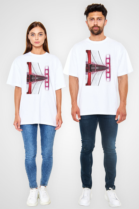 Golden Gate Bridge Beyaz Oversize Tişört Oversize T-shirt - TişörtFabrikası