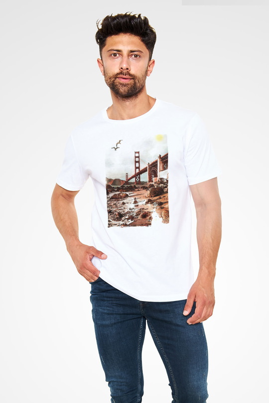 Golden Gate Bridge Beyaz Unisex Tişört T-Shirt - TişörtFabrikası