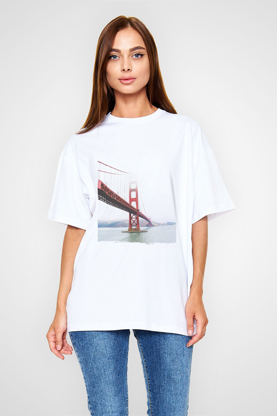 Golden Gate Bridge Beyaz Oversize Tişört Oversize T-shirt - TişörtFabrikası