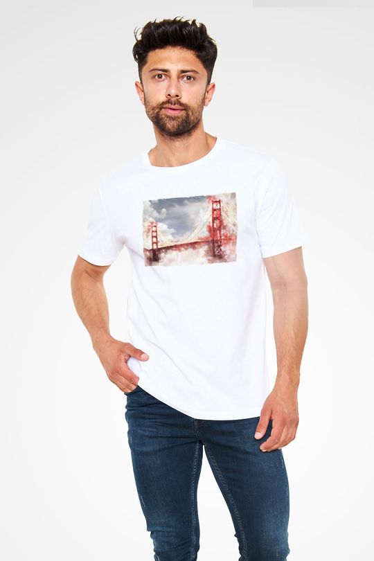 Golden Gate Bridge Beyaz Unisex Tişört T-Shirt - TişörtFabrikası