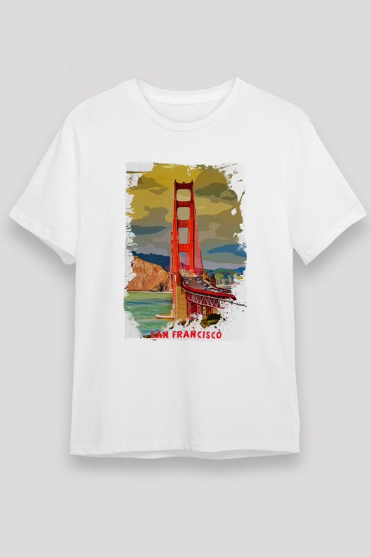 Golden Gate Bridge Beyaz Unisex Tişört T-Shirt - TişörtFabrikası