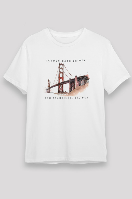 Golden Gate Bridge Beyaz Unisex Tişört T-Shirt - TişörtFabrikası
