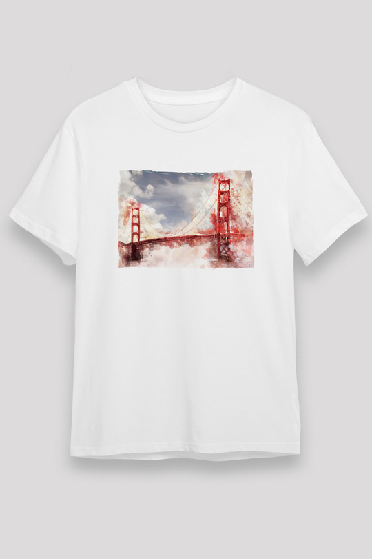 Golden Gate Bridge Beyaz Unisex Tişört T-Shirt - TişörtFabrikası