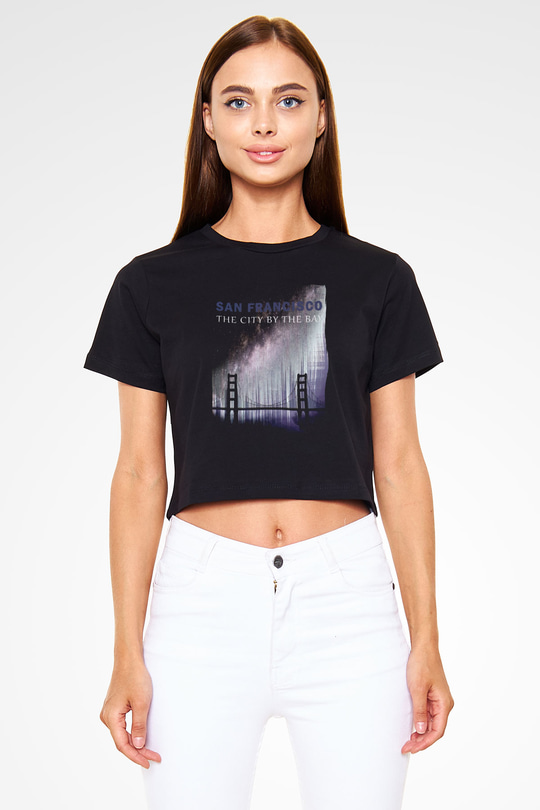 Golden Gate Bridge Siyah  Crop Top Tişört