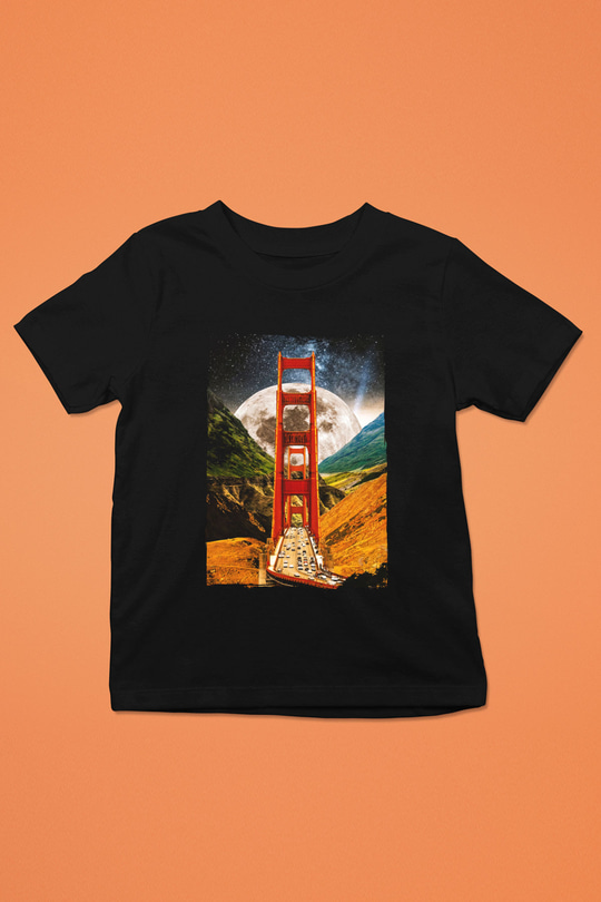 Golden Gate Bridge Siyah Unisex Çocuk Tişört