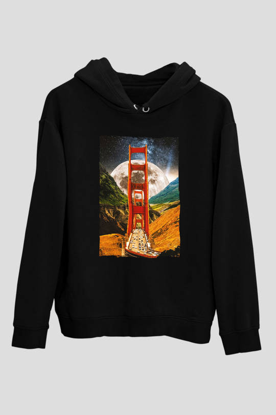 Golden Gate Bridge Siyah Unisex Hoodie