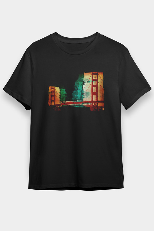 Golden Gate Bridge Siyah Unisex Tişört T-Shirt - TişörtFabrikası
