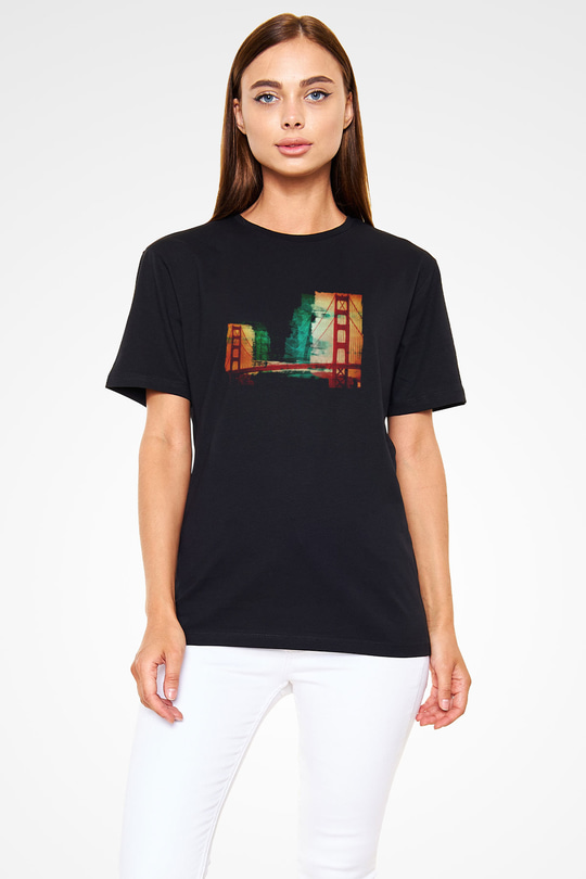 Golden Gate Bridge Siyah Unisex Tişört T-Shirt - TişörtFabrikası