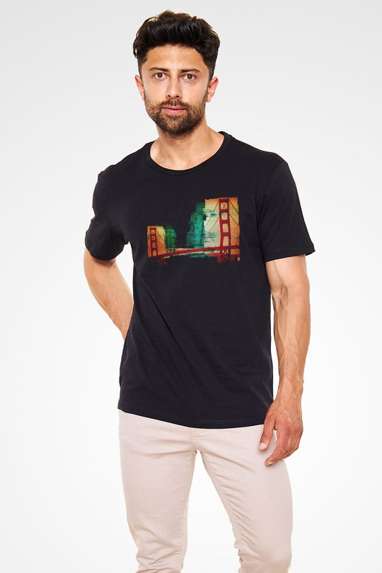 Golden Gate Bridge Siyah Unisex Tişört T-Shirt - TişörtFabrikası