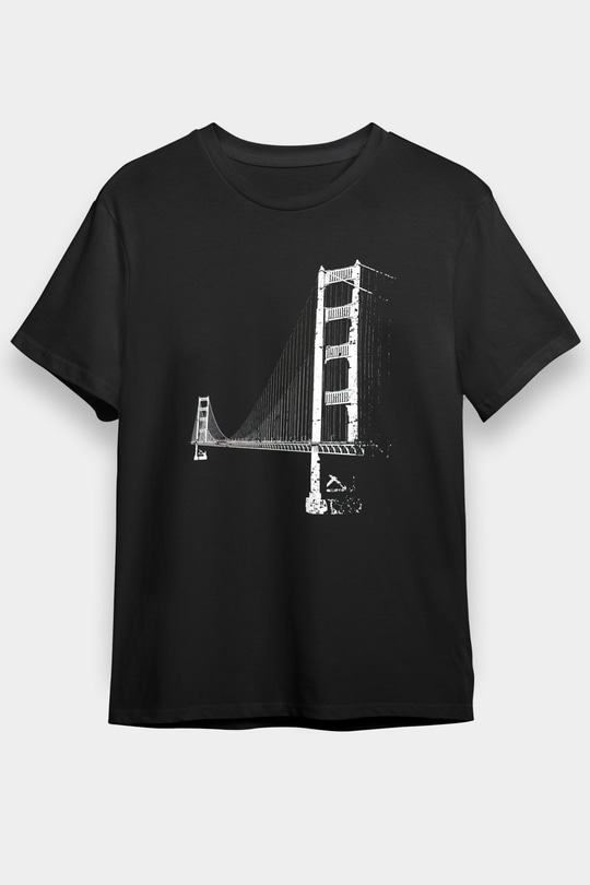 Golden Gate Bridge Siyah Unisex Tişört T-Shirt - TişörtFabrikası