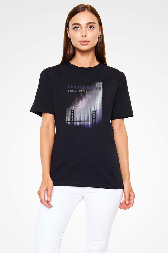 Golden Gate Bridge Siyah Unisex Tişört T-Shirt - TişörtFabrikası