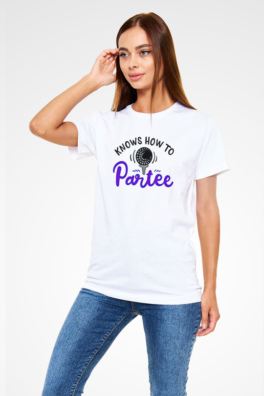Golf Baskılı Unisex Beyaz Tişört - Tshirt