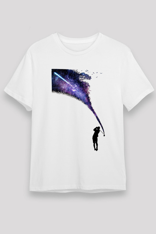 Golf Baskılı Unisex Beyaz Tişört - Tshirt