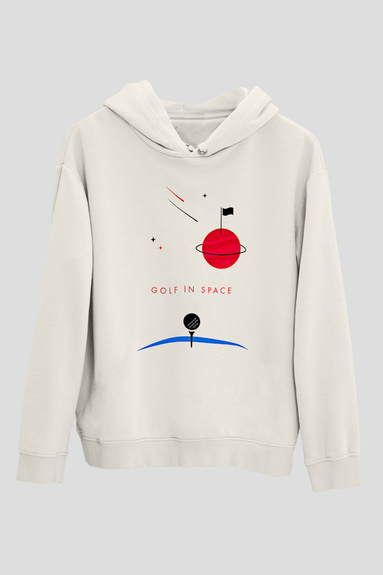 Golf Baskılı Unisex Ekru Hoodie