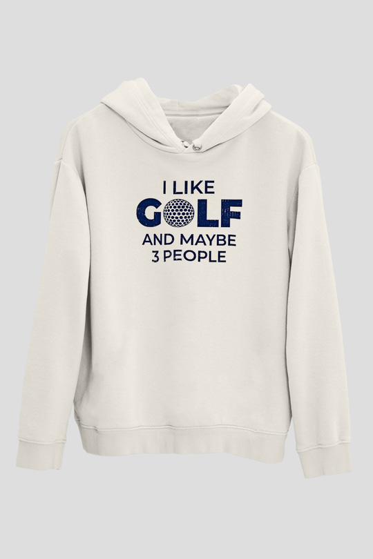Golf Baskılı Unisex Ekru Hoodie