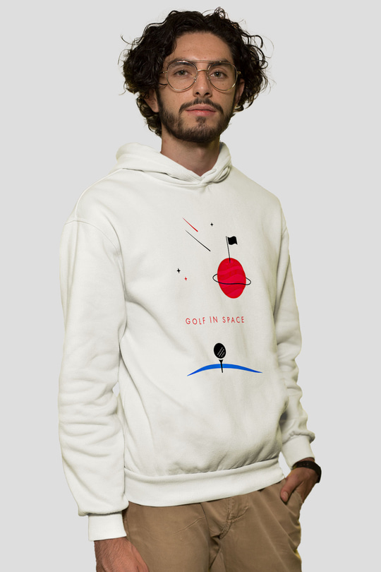 Golf Baskılı Unisex Ekru Hoodie