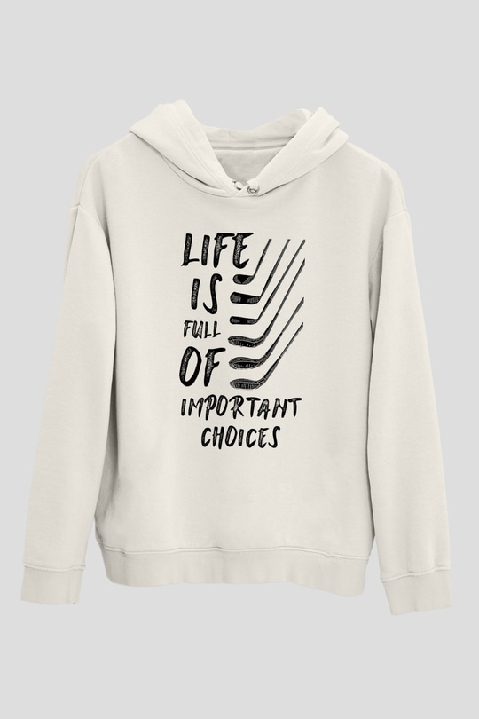 Golf Baskılı Unisex Ekru Hoodie