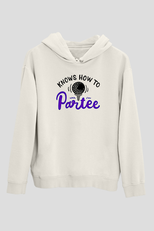 Golf Baskılı Unisex Ekru Hoodie