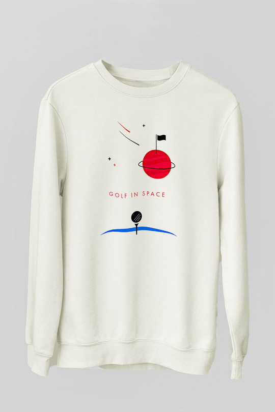 Golf Baskılı Unisex Ekru Sweatshirt