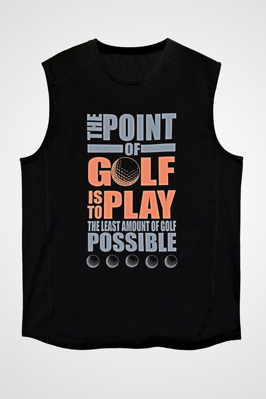 Golf Baskılı Unisex Siyah Kolsuz Tişört