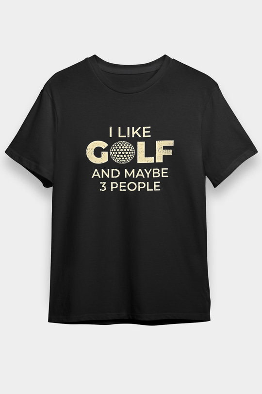 Golf Baskılı Unisex Siyah Tişört - Tshirt