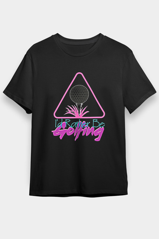Golf Baskılı Unisex Siyah Tişört - Tshirt