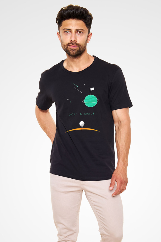 Golf Baskılı Unisex Siyah Tişört - Tshirt