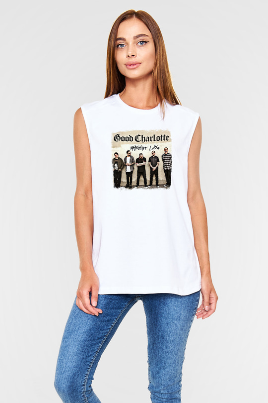 Good Charlotte Baskılı Unisex Beyaz Kolsuz Tişört
