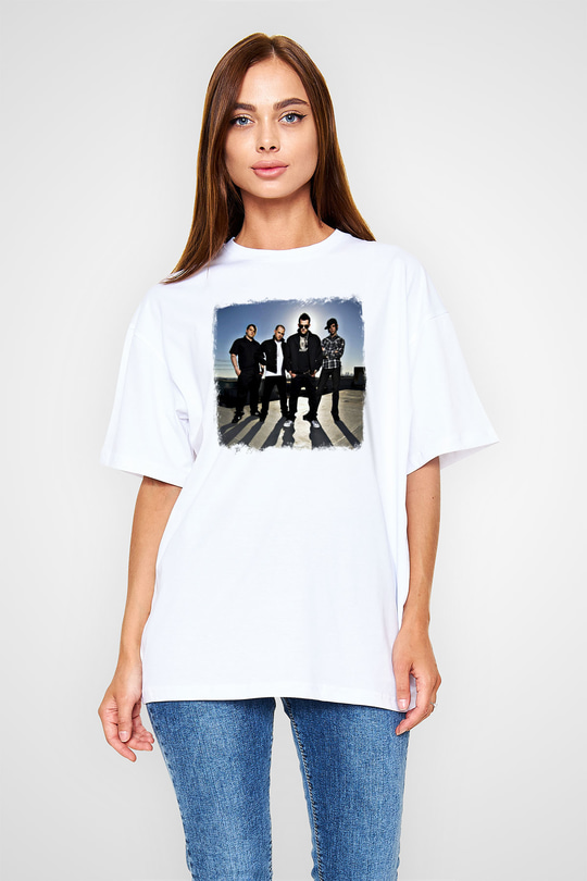 Good Charlotte Baskılı Unisex Beyaz Oversize Tişört