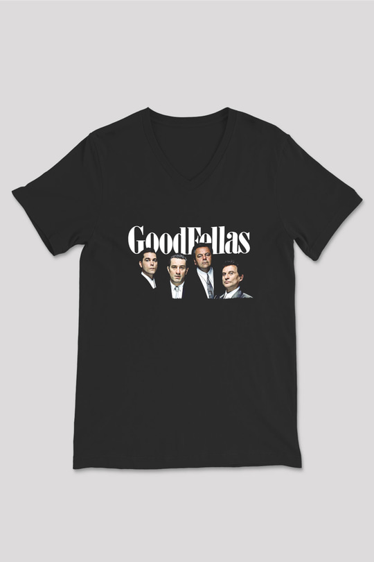 Goodfellas Baskılı Unisex Siyah V Yaka Tişört - Tshirt