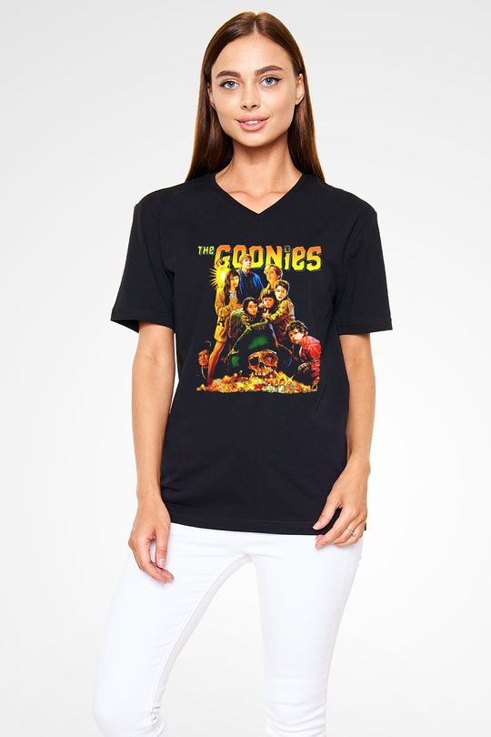 Goonies Siyah Unisex  V Yaka Tişört