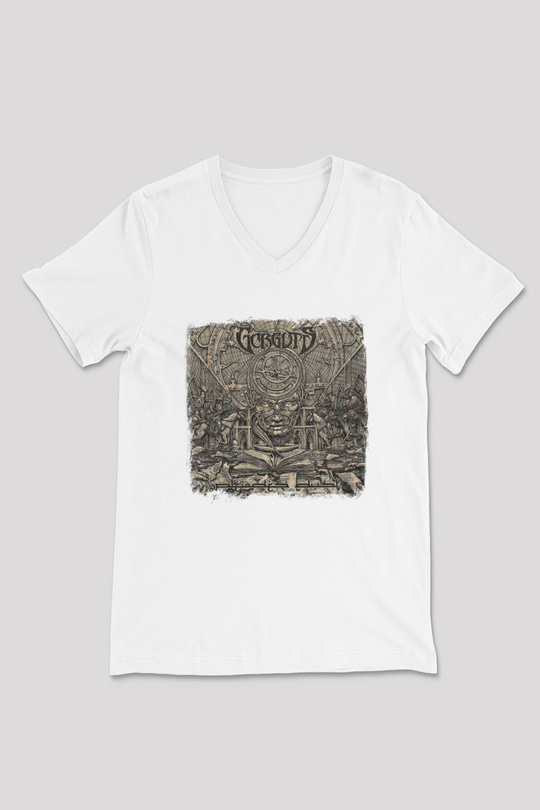 Gorguts Baskılı Unisex Beyaz V Yaka Tişört