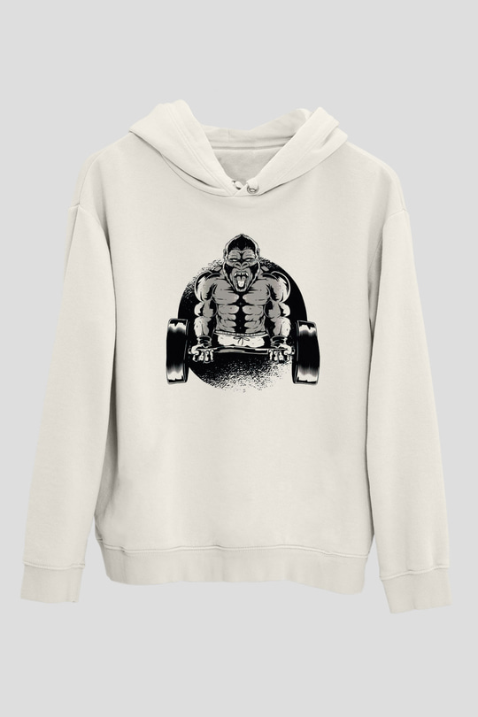Goril Beyaz Unisex Hoodie
