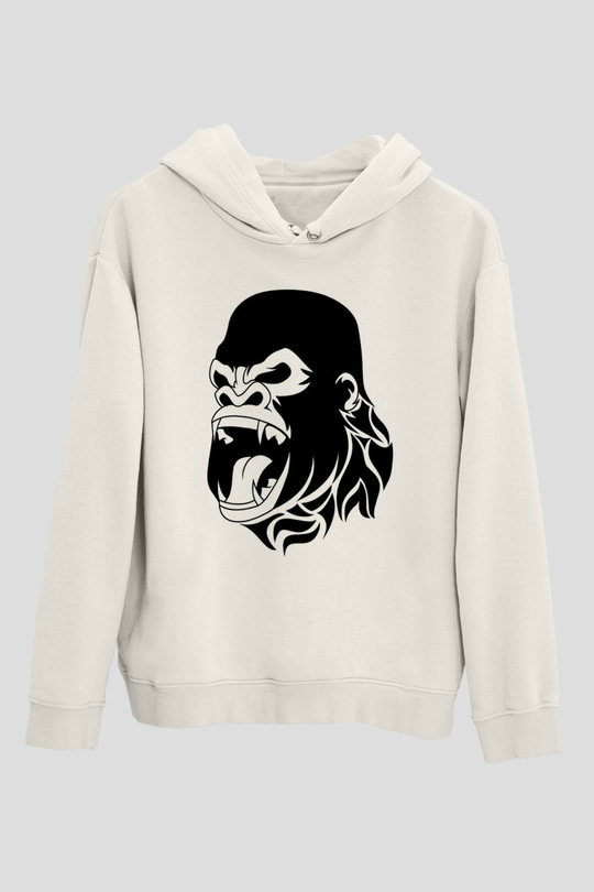 Goril Beyaz Unisex Hoodie