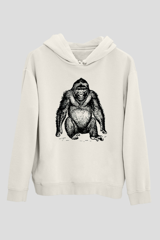 Goril Beyaz Unisex Kapşonlu Sweatshirt