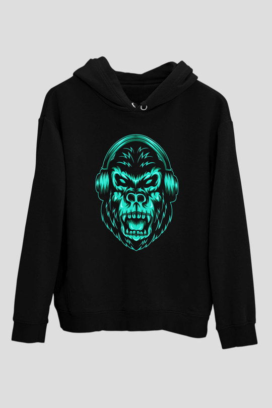 Goril Siyah Unisex Hoodie
