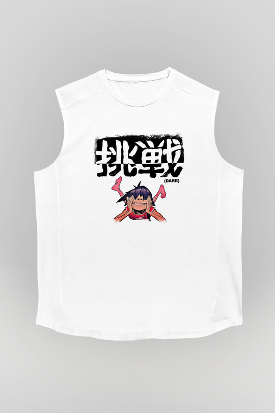 Gorillaz Baskılı Unisex Beyaz Kolsuz Tişört