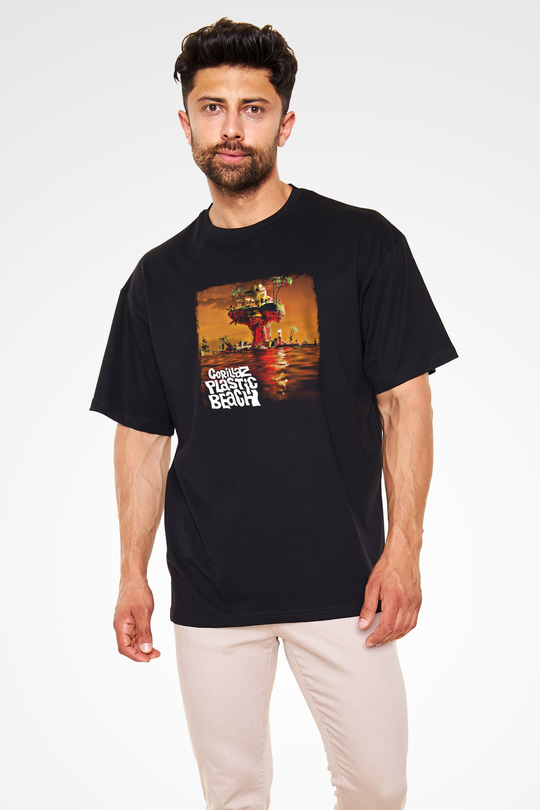 Gorillaz Baskılı Unisex Siyah Oversize Tişört